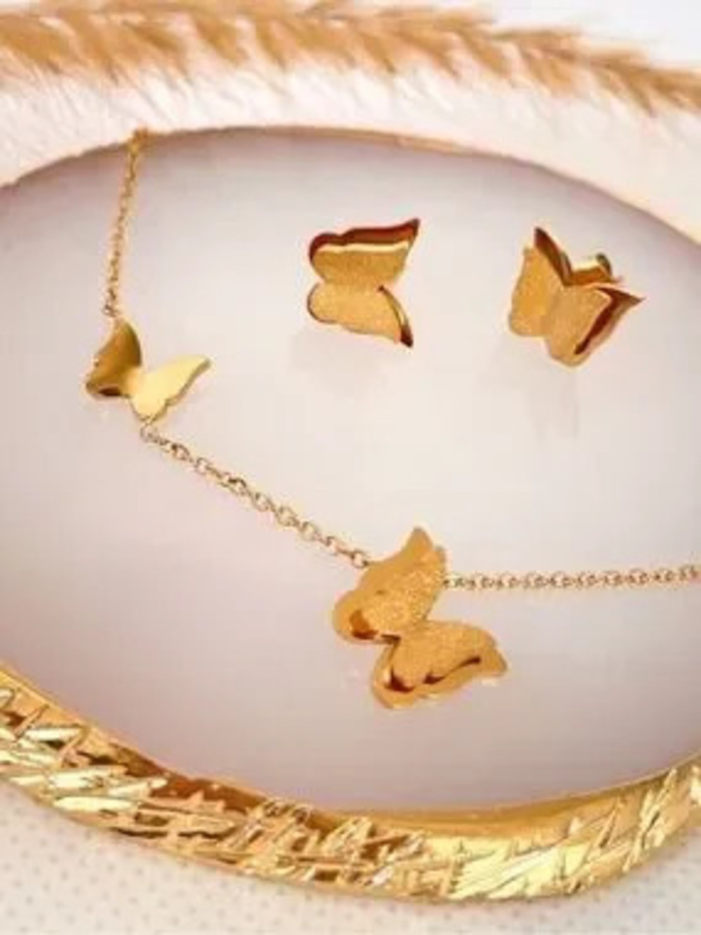Gold Butterfly Necklace and Stud Earrings Set